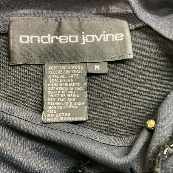 ANDREA JOVINE 100% WOOL BODY MESH TOP WITH ROPING FLOWER BEADING NWOT SIZE M - Picture 7 of 9